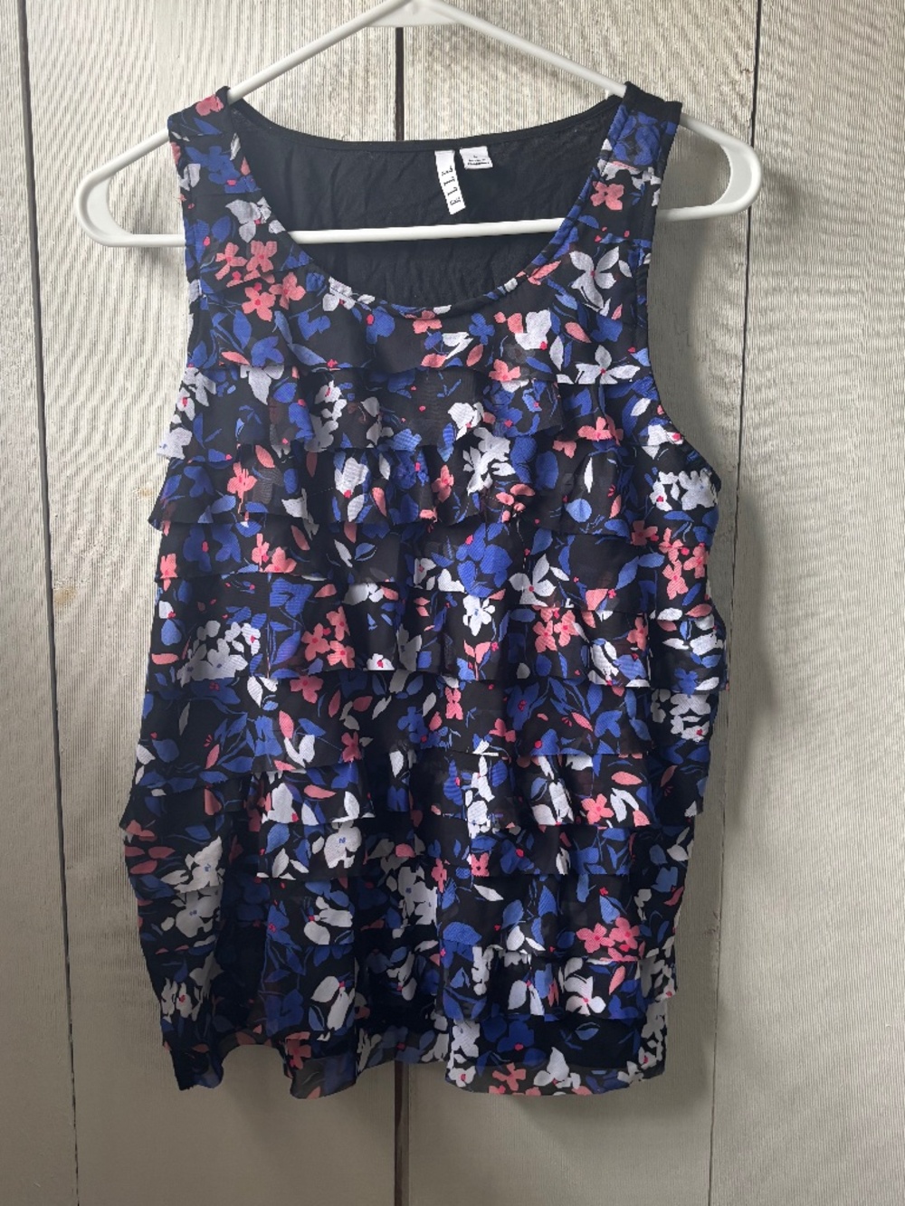 Colorful flowered ruffle tank top